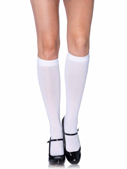 Winnie Opaque Knee High Socks in White by Leg Avenue