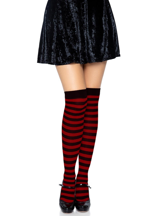 Cari Striped Stockings in Black/Red by Leg Avenue