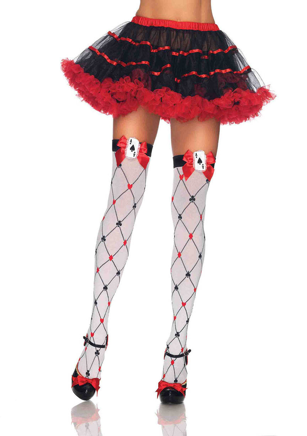 Wh/Rd/B Card Suit Thigh Highs by Leg Avenue
