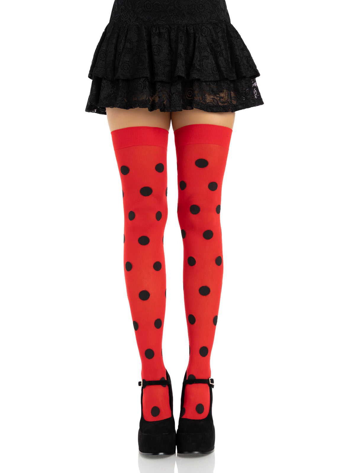 Red/Black Polka-Dot Opaque Thigh Highs by Leg Avenue