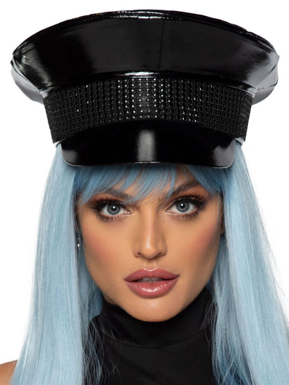 Rhinestone Trimmed Military Hat in Black by Leg Avenue