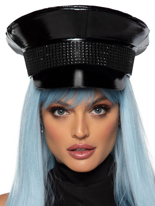 Rhinestone Trimmed Military Hat in Black by Leg Avenue