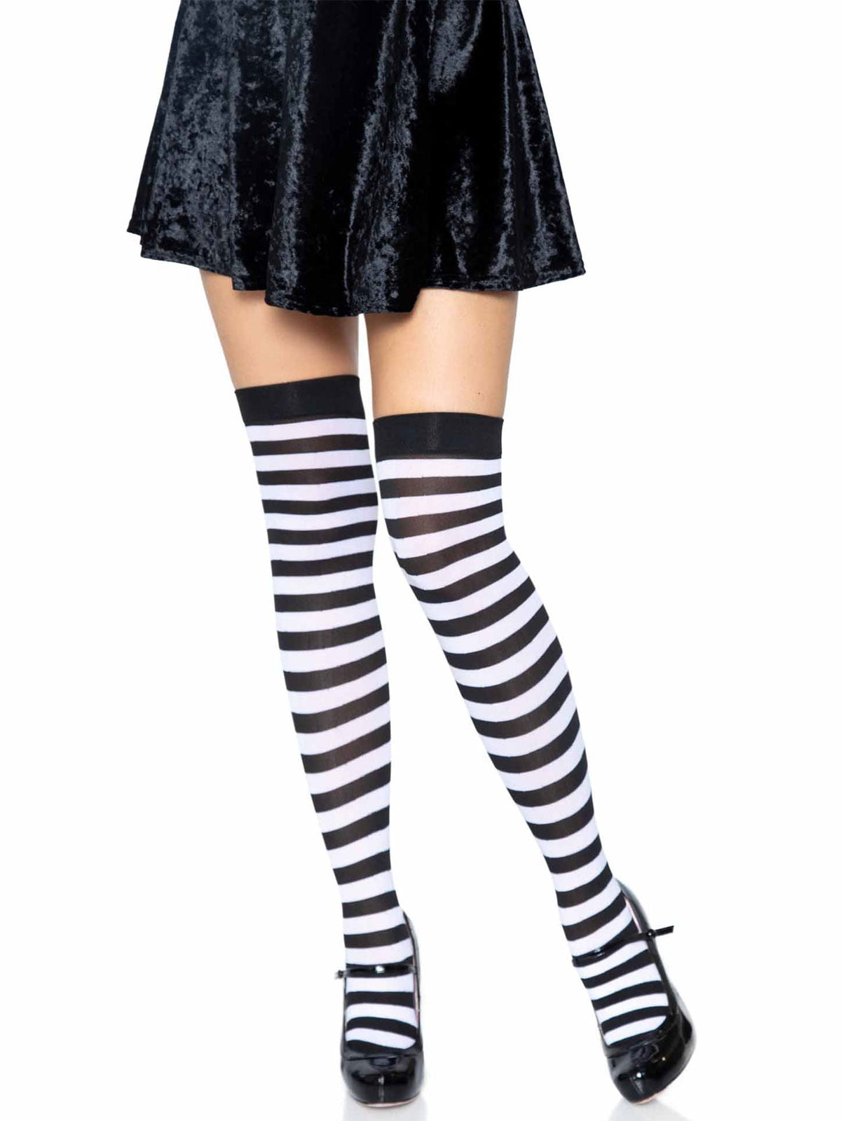 Cari Striped Stockings in Black/White by Leg Avenue