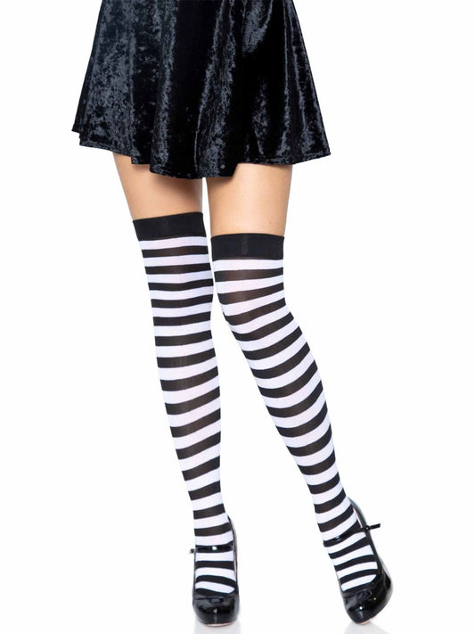 Cari Striped Stockings in Black/White by Leg Avenue
