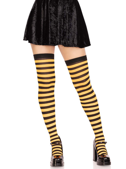 Cari Striped Stockings in Black/Orange by Leg Avenue
