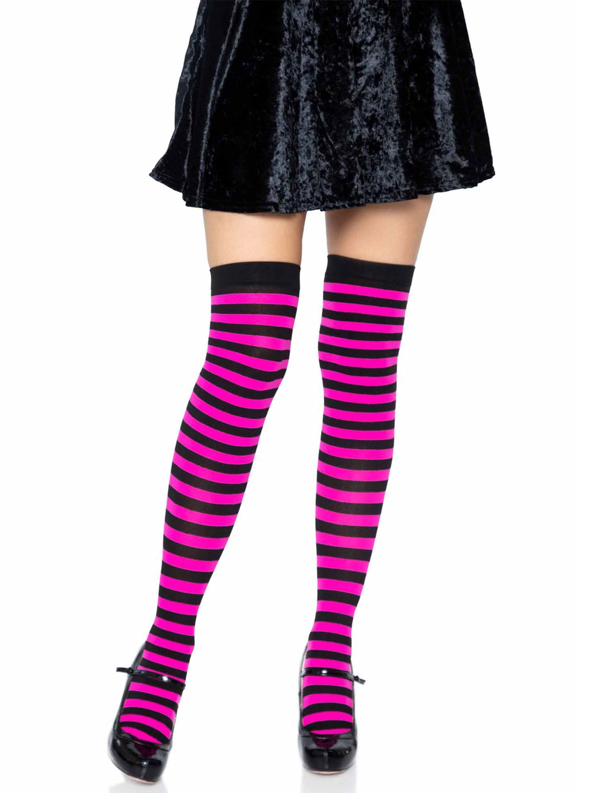 Cari Striped Stockings in Black/N.Pink by Leg Avenue