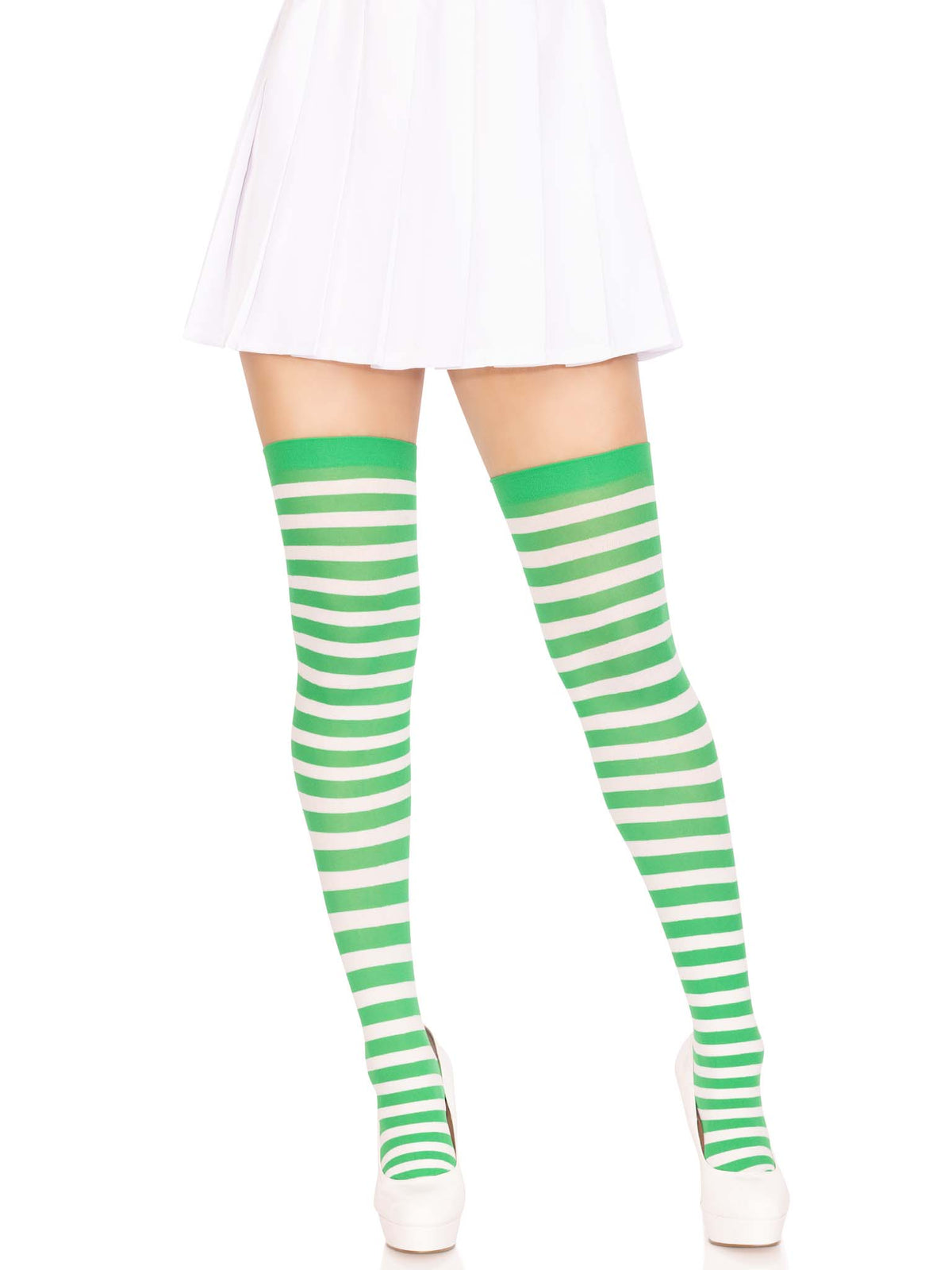 Cari Striped Stockings in White/Kelgr by Leg Avenue