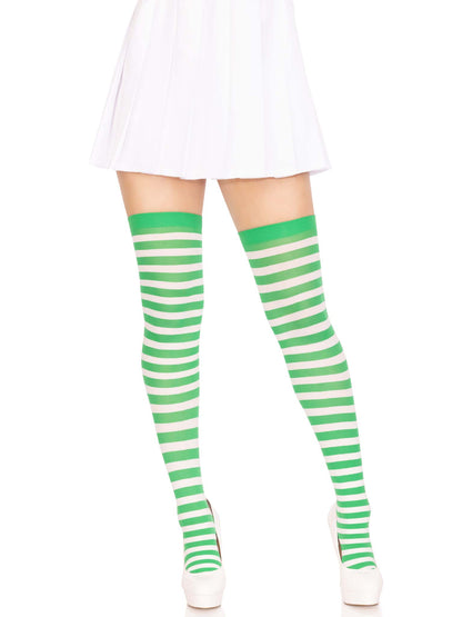 Cari Striped Stockings in White/Kelgr by Leg Avenue