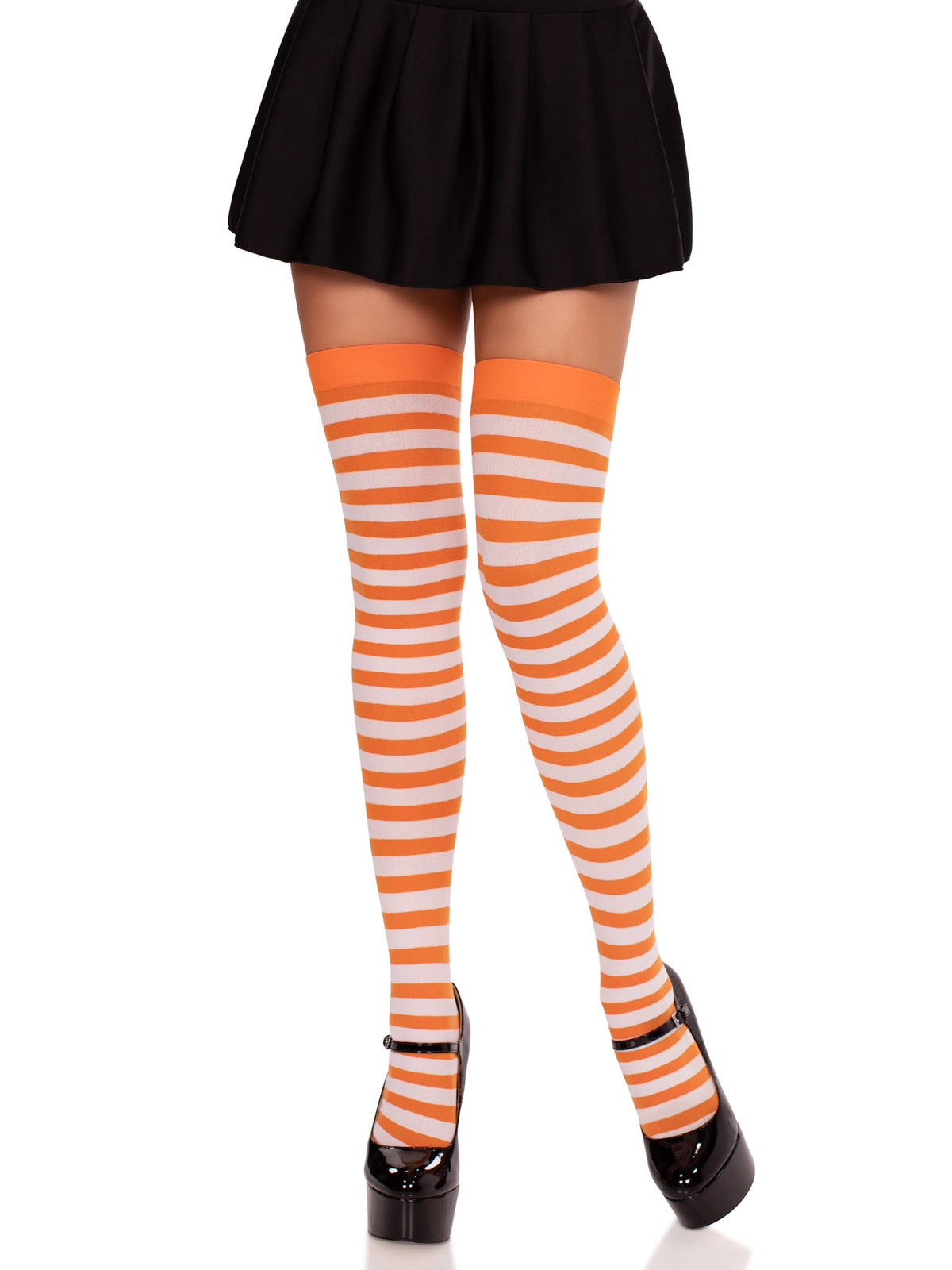 Cari Striped Stockings in White/Oran by Leg Avenue