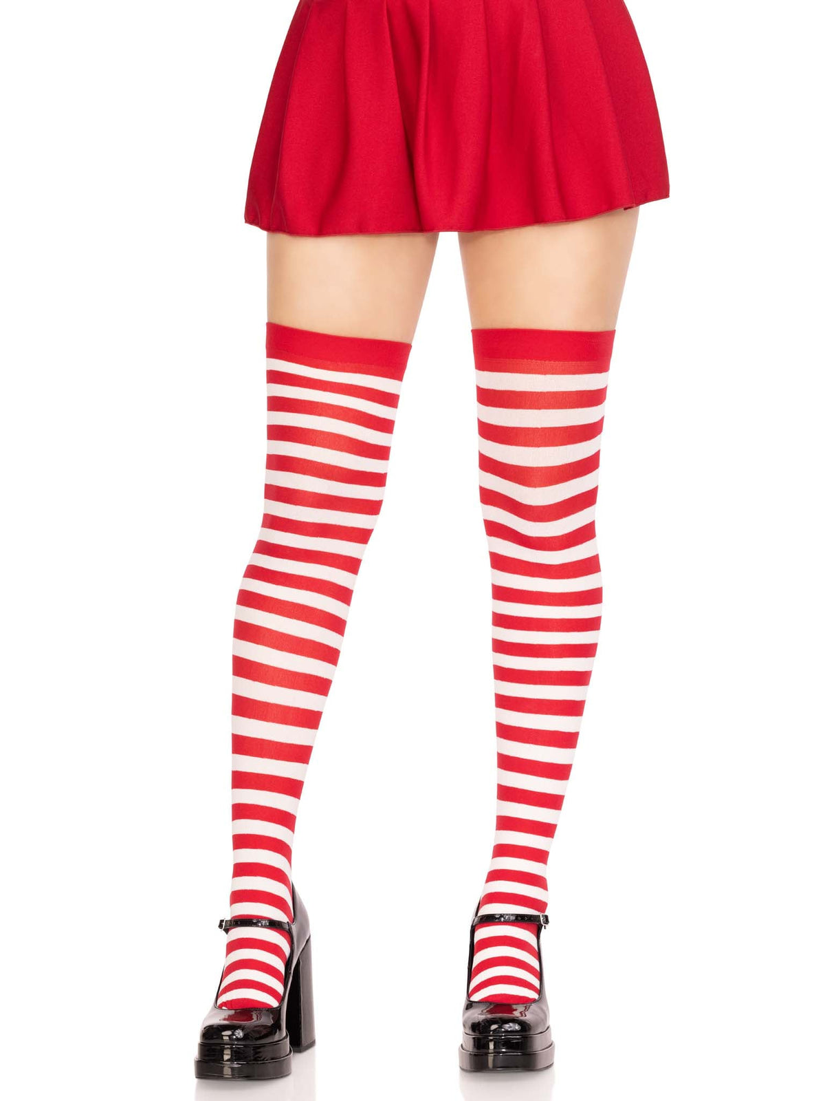 Cari Striped Stockings in White/Red by Leg Avenue