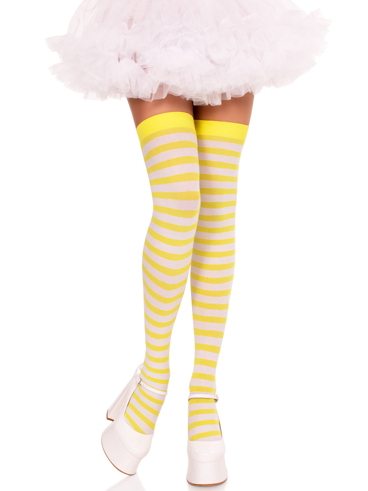 Cari Striped Stockings in White/Yell by Leg Avenue