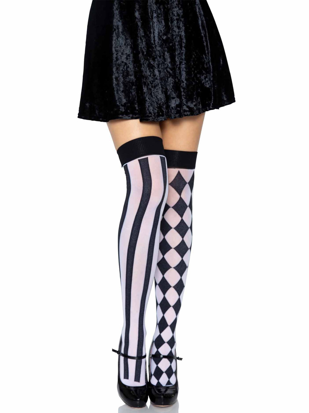 Harlequin Thigh High Stockings in Black/White by Leg Avenue