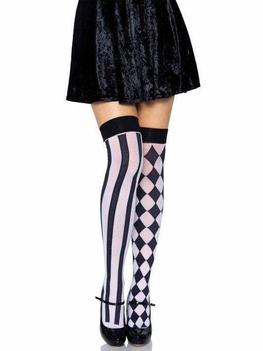 Harlequin Thigh High Stockings in Black/White by Leg Avenue
