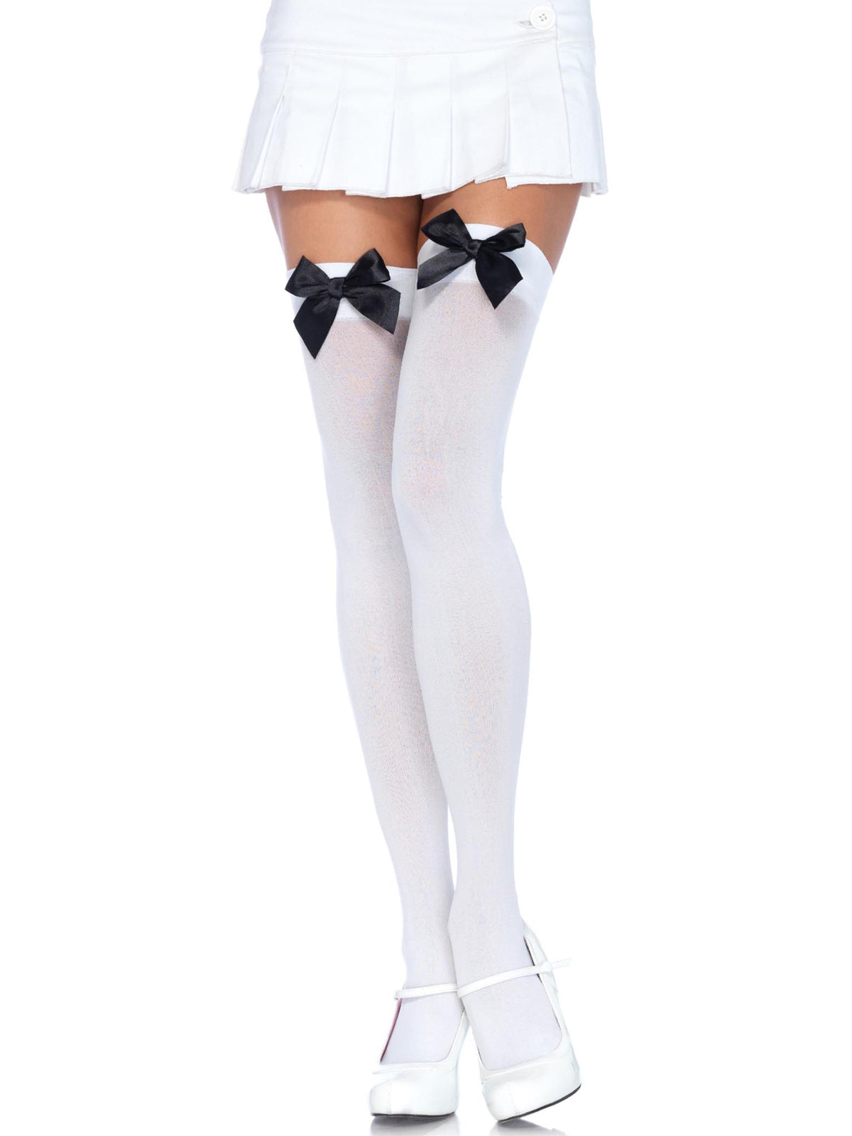 Kay Opaque Thigh Highs in White/Black by Leg Avenue