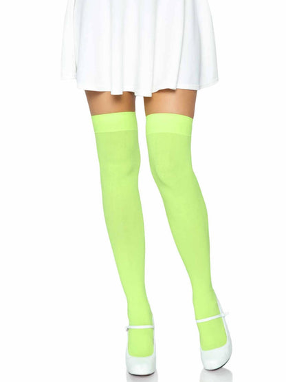 Luna Thigh High Stockings in Neon Green by Leg Avenue