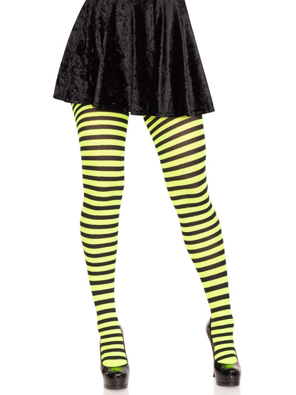 Jada Striped Women's Tights in Black/Lime by Leg Avenue