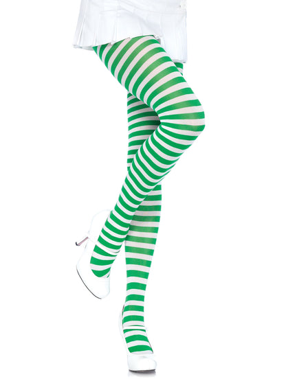 Jada Striped Women's Tights in White/Kelgr by Leg Avenue