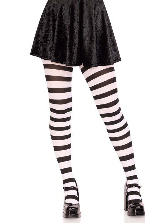 Darby Striped Opaque Tights in Black/White by Leg Avenue