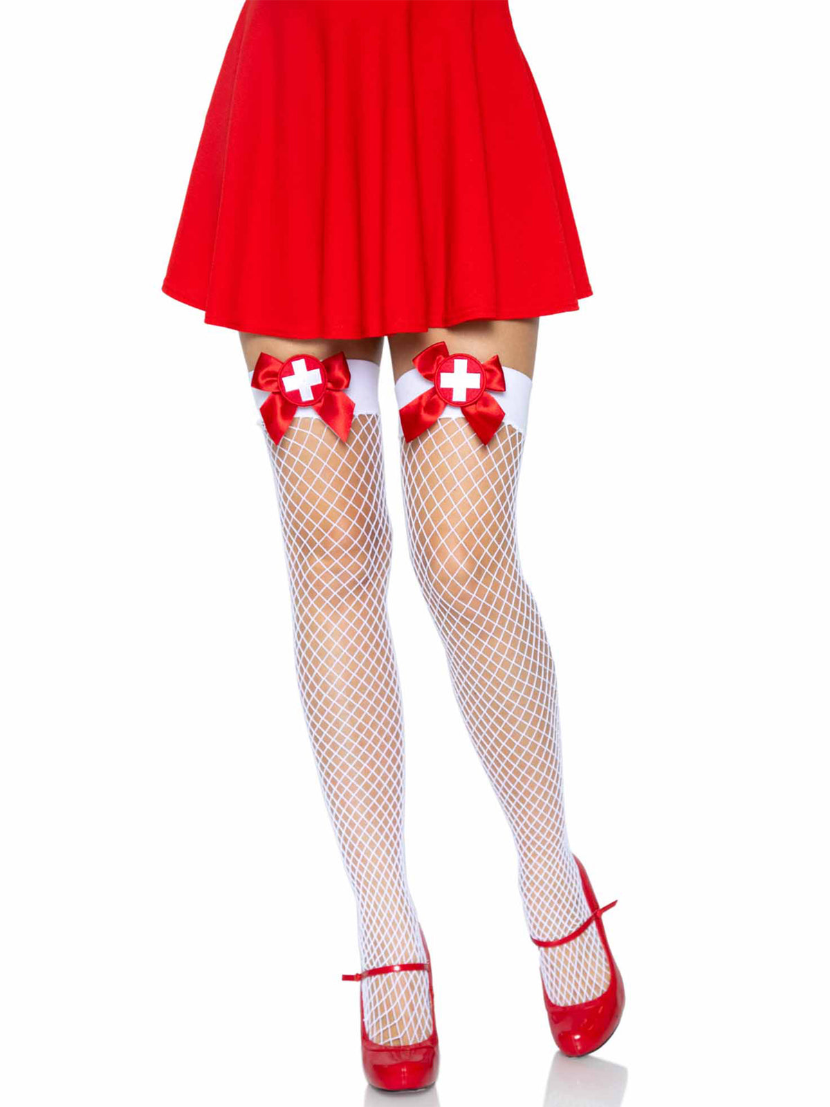 White/Red Nurse Badge Thigh Highs by Leg Avenue