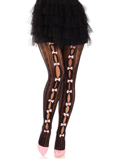 Black Sweetheart Striped Net Tights by Leg Avenue
