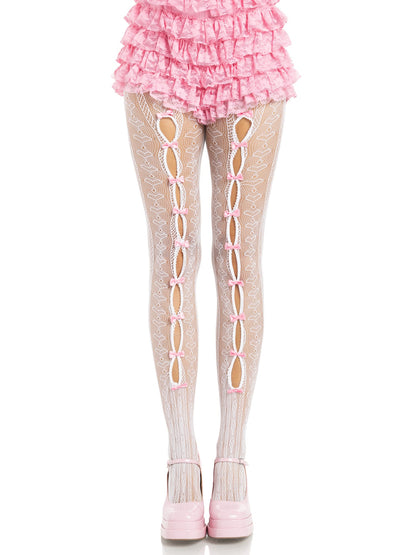 White/Pink Sweetheart Striped Net Tights by Leg Avenue