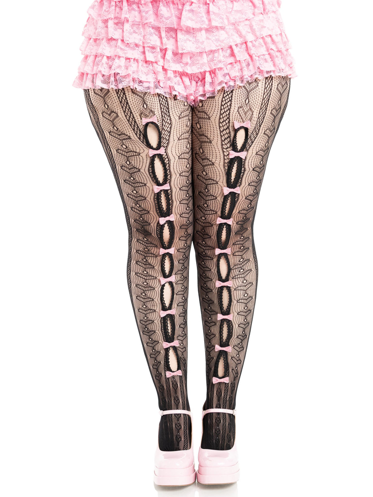Black/Pink Sweetheart Striped Net Tights by Leg Avenue