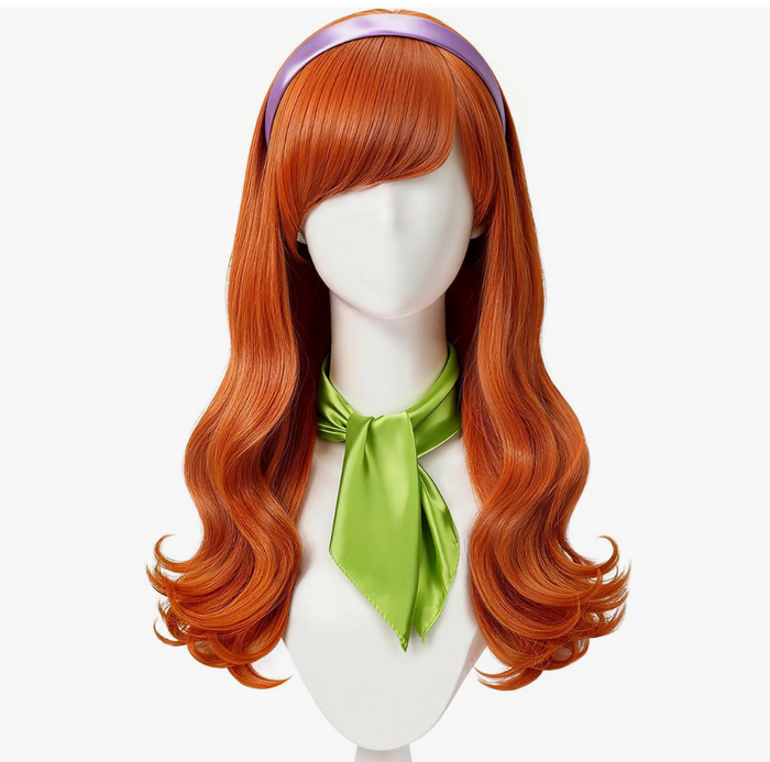 Orange Long Curly Wig Set with Bangs, Headband and Scarf